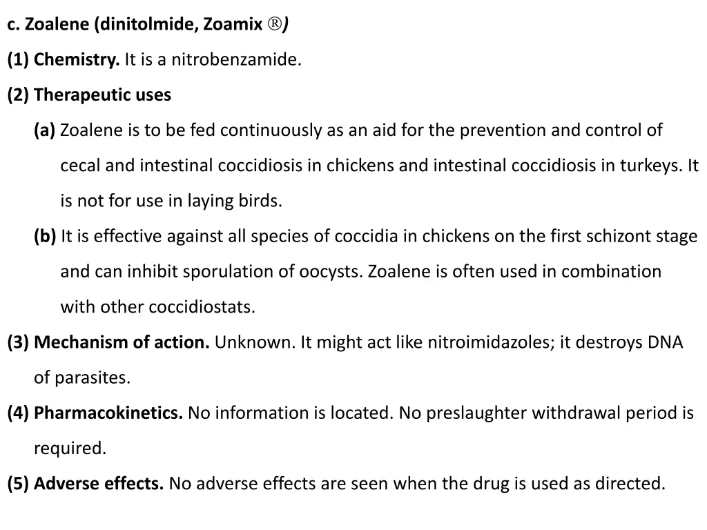 c zoalene dinitolmide zoamix