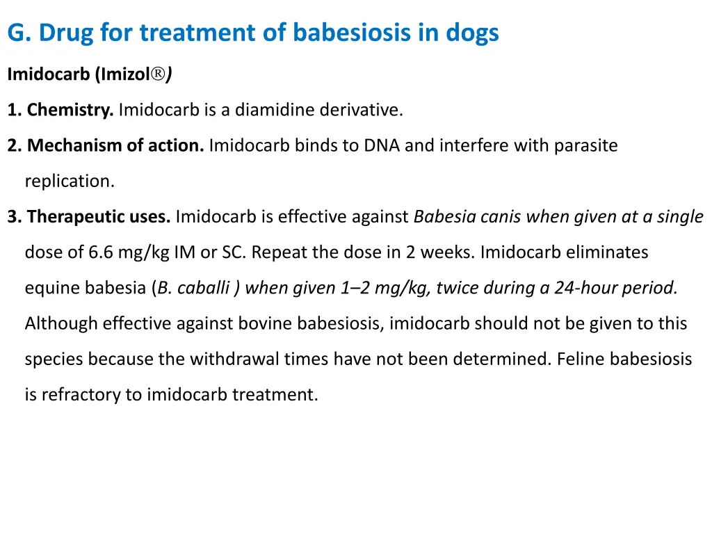 g drug for treatment of babesiosis in dogs