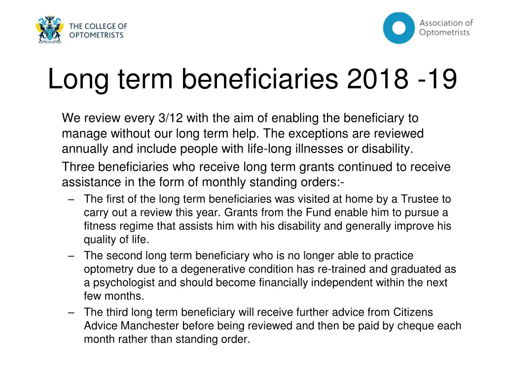 long term beneficiaries 2018 19