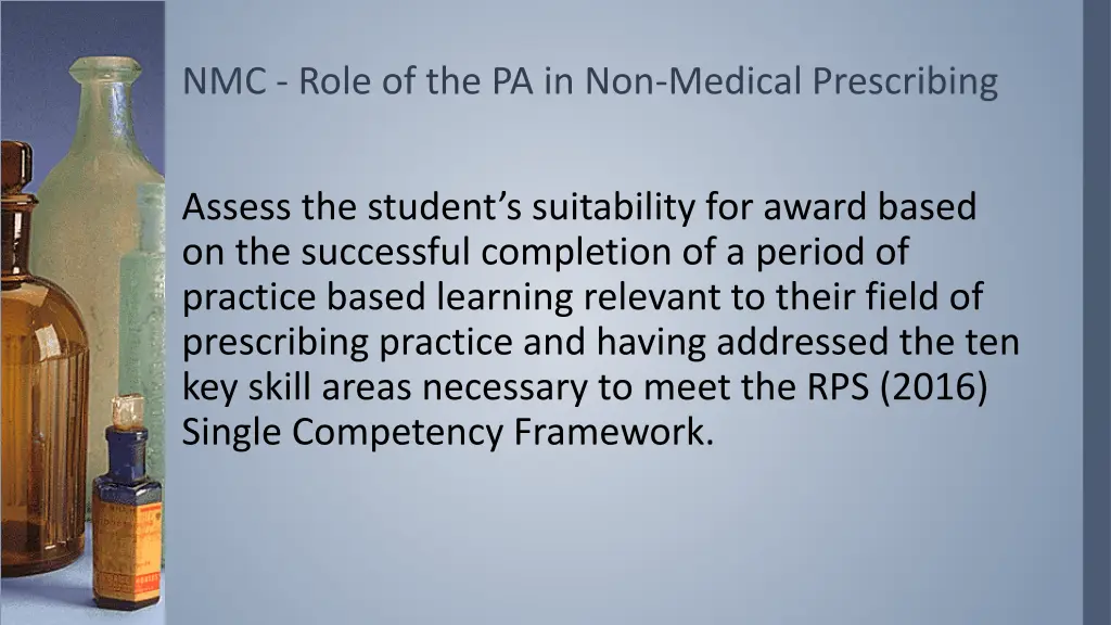 nmc role of the pa in non medical prescribing