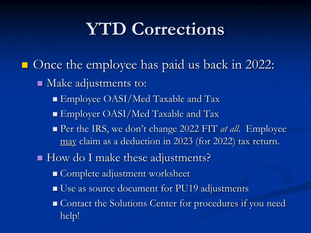 ytd corrections