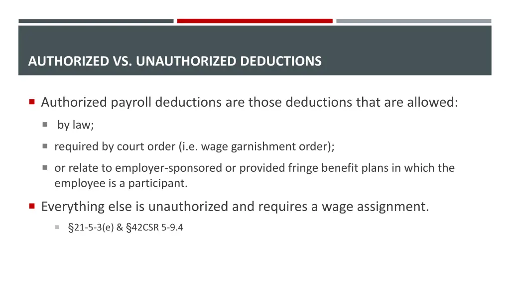 authorized vs unauthorized deductions