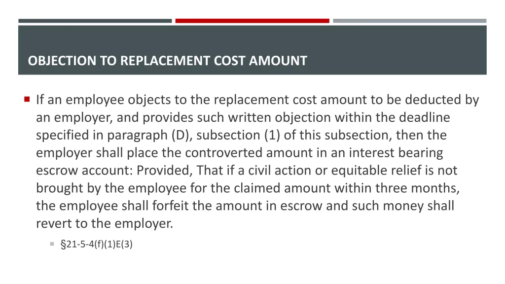 objection to replacement cost amount
