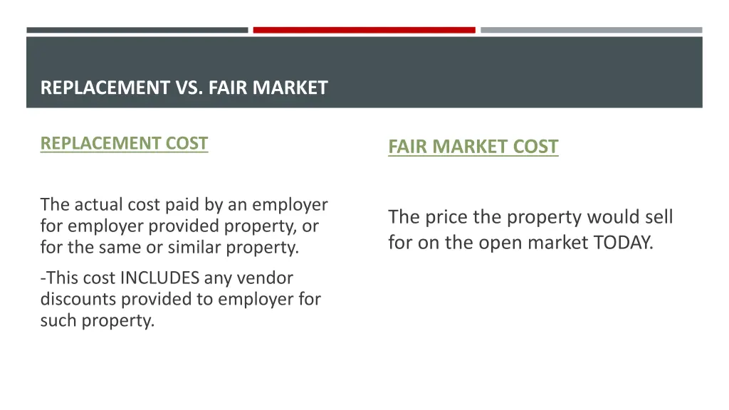 replacement vs fair market