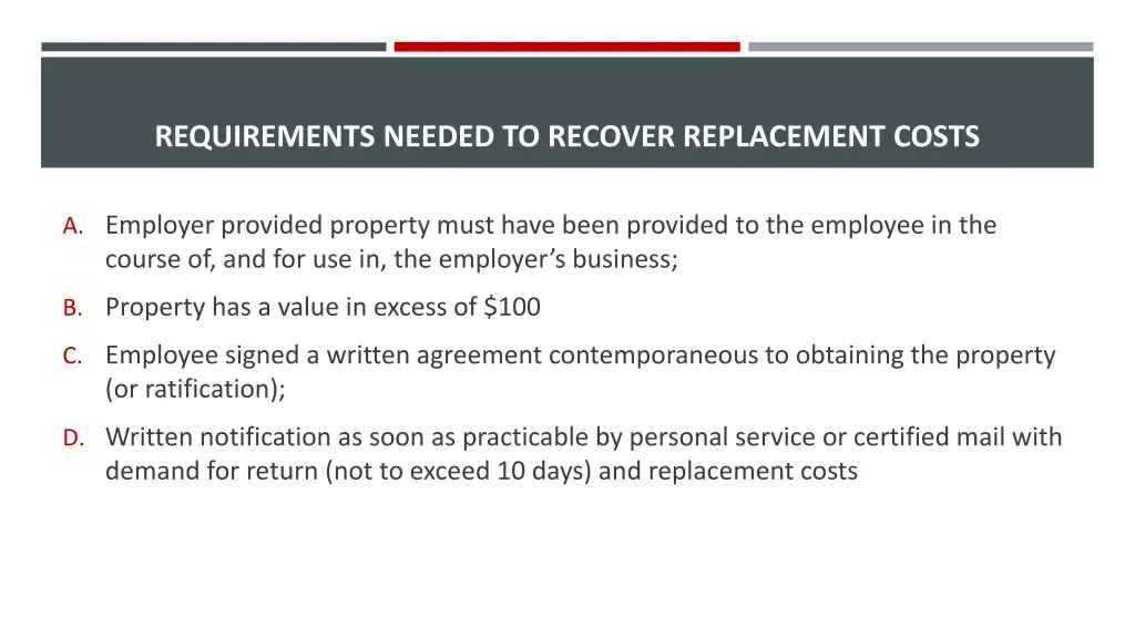 requirements needed to recover replacement costs