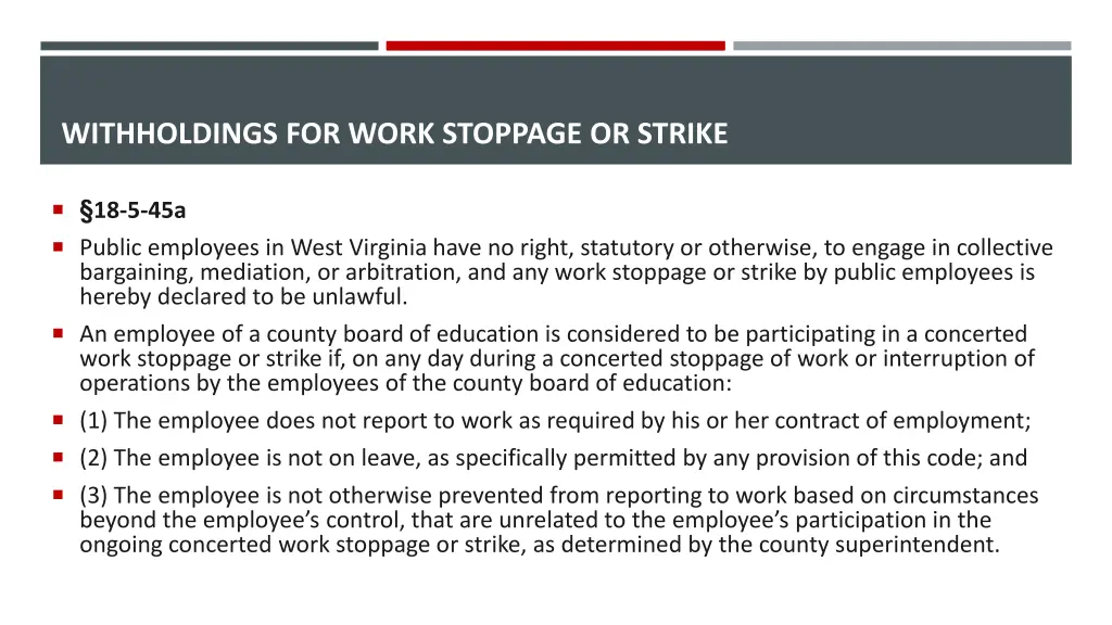 withholdings for work stoppage or strike