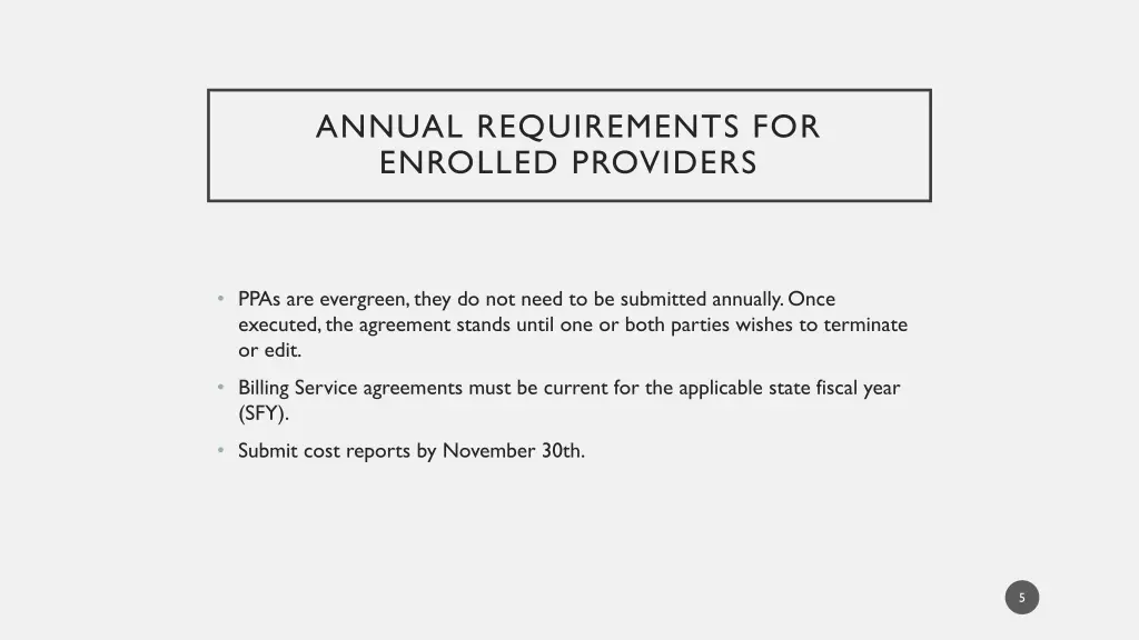 annual requirements for enrolled providers