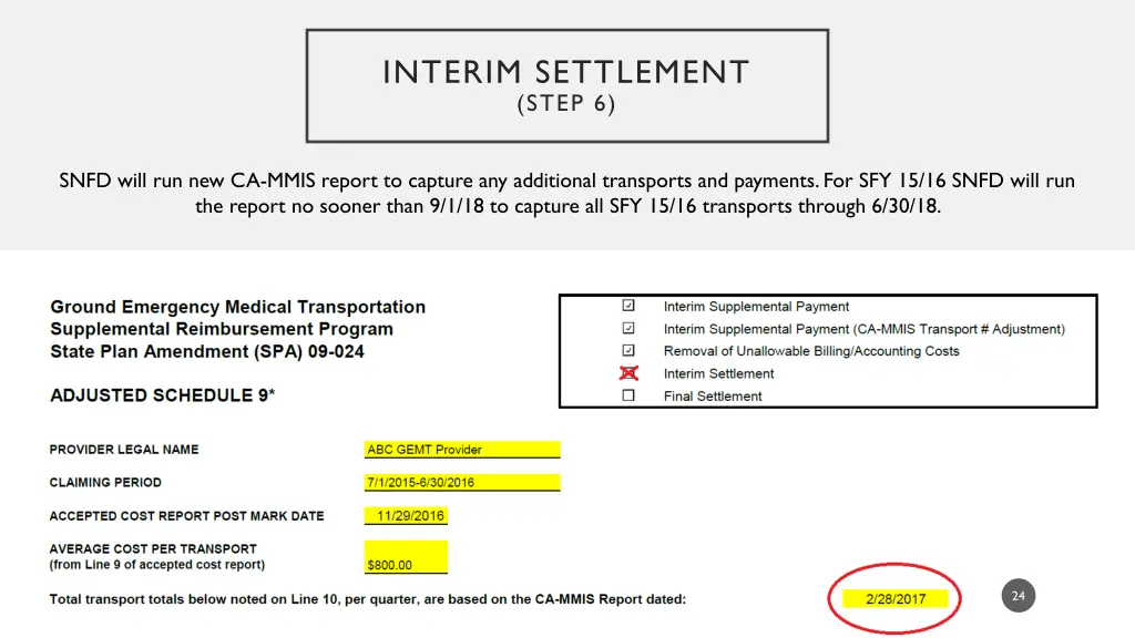 interim settlement step 6