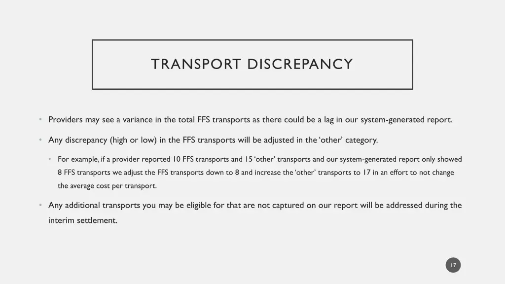 transport discrepancy