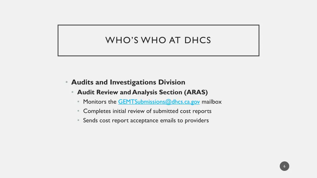 who s who at dhcs