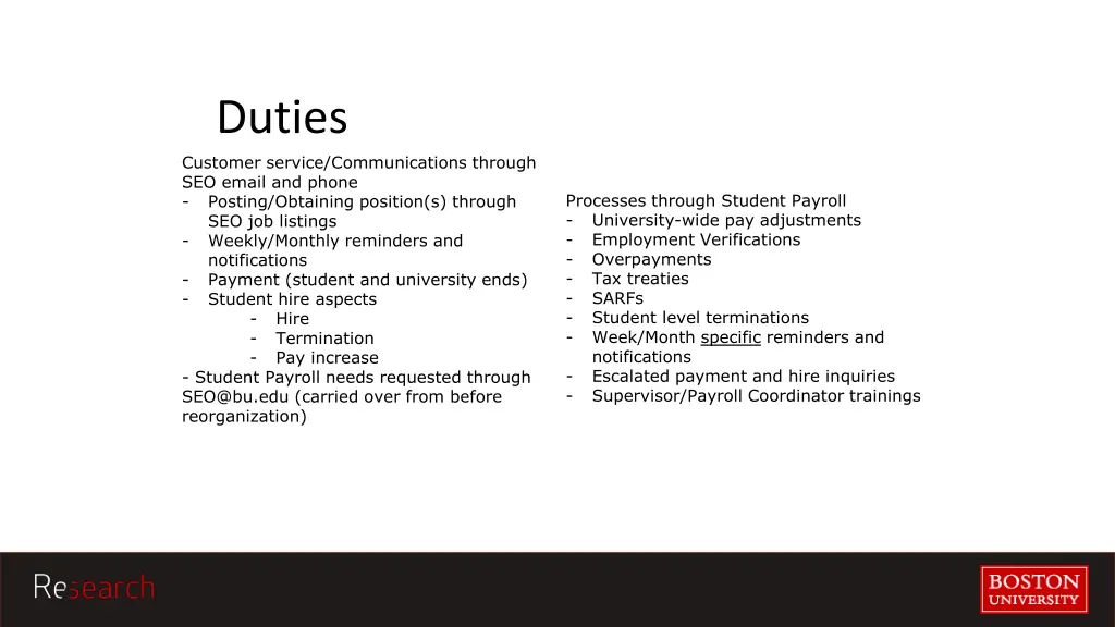 duties customer service communications through