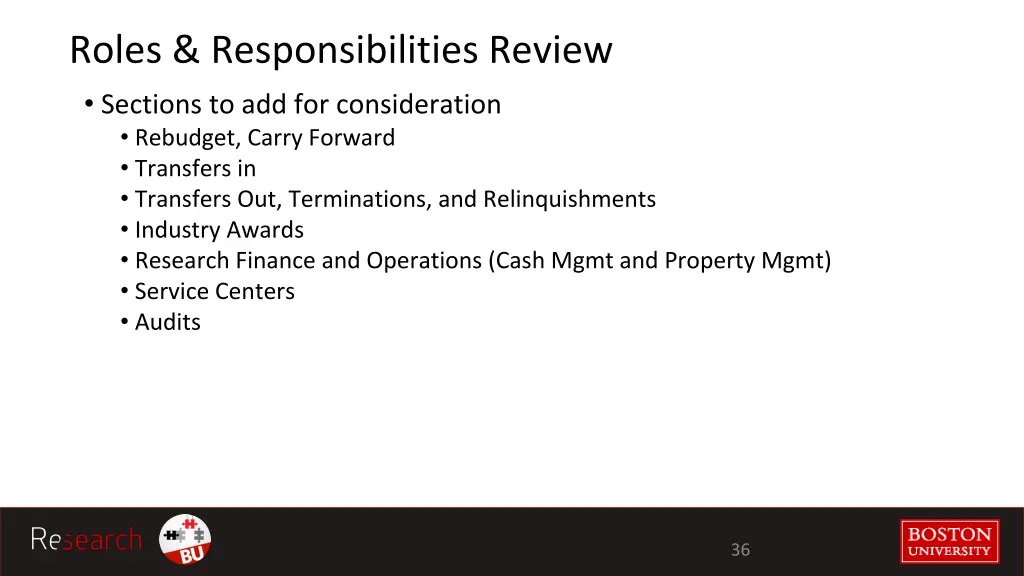 roles responsibilities review sections