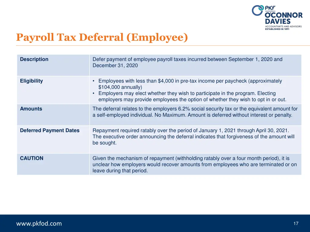 payroll tax deferral employee