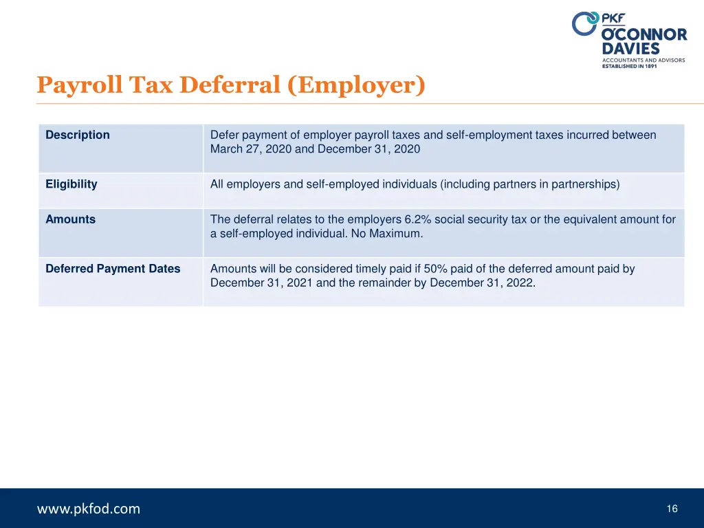 payroll tax deferral employer