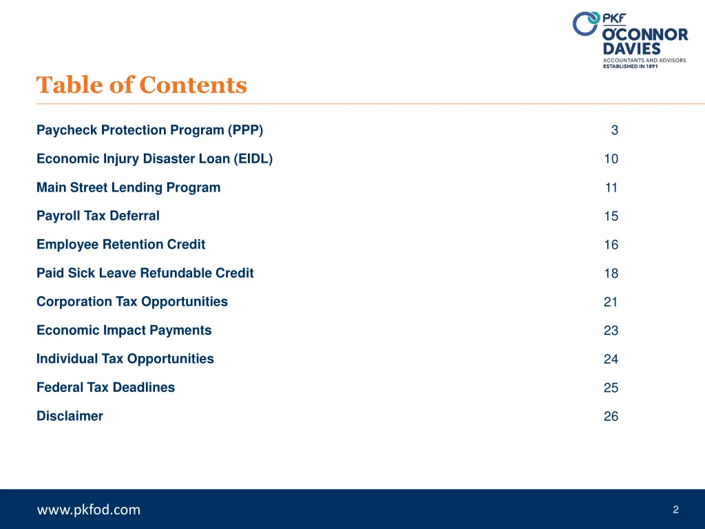 table of contents