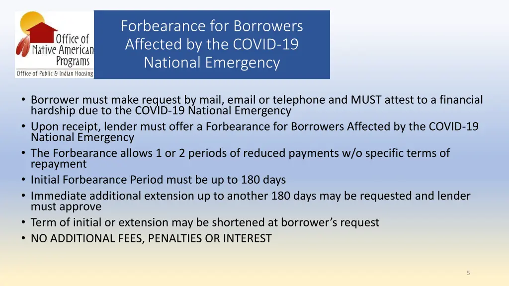 forbearance for borrowers affected by the covid