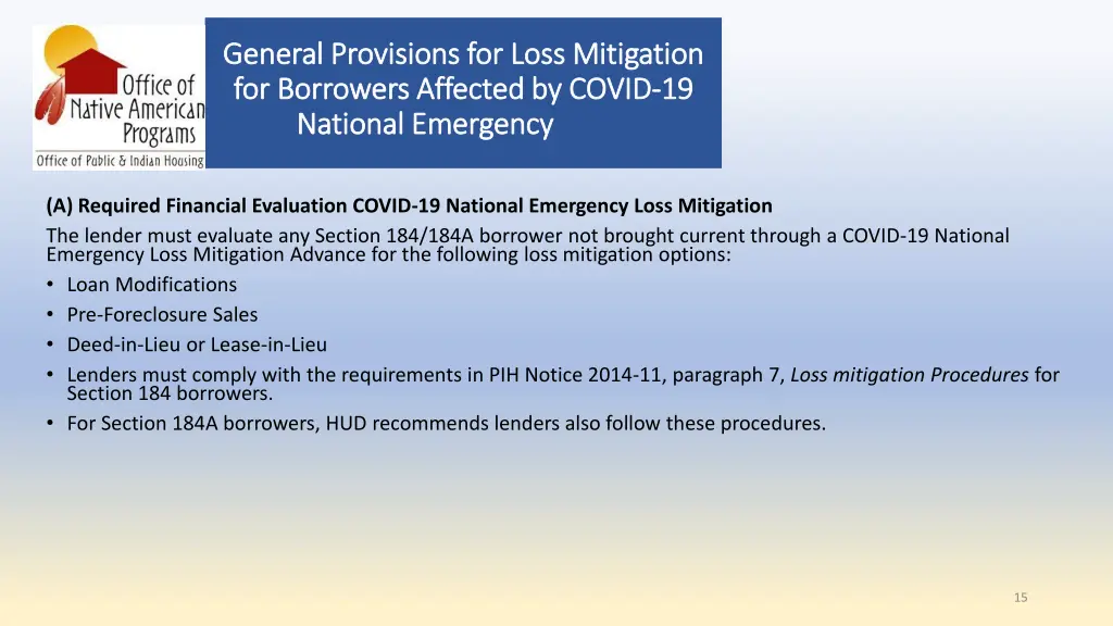 general provisions for loss mitigation general