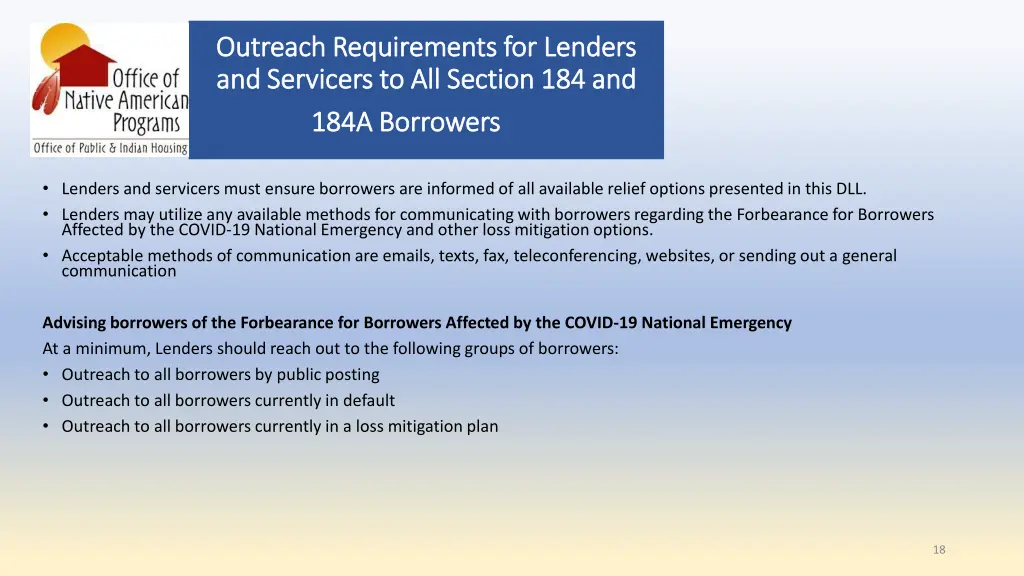 outreach requirements for lenders outreach