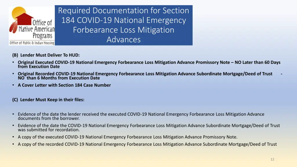 required documentation for section 184 covid 1