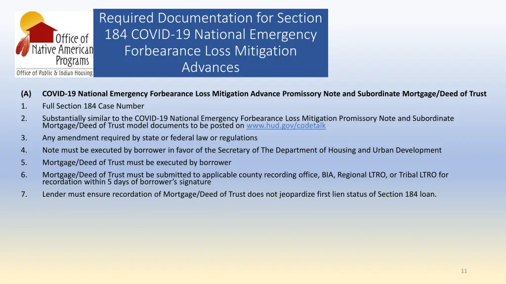 required documentation for section 184 covid