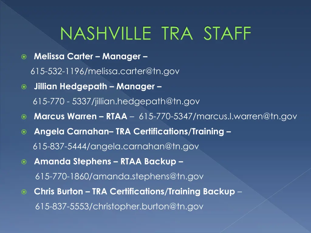 nashville tra staff