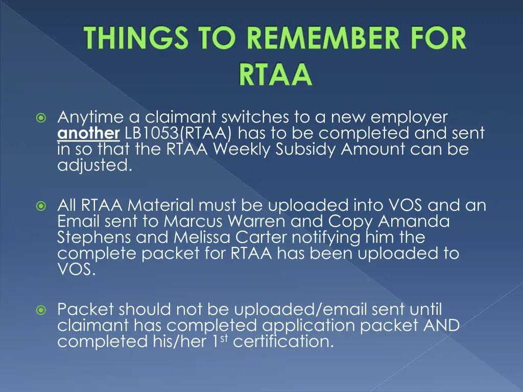 things to remember for rtaa