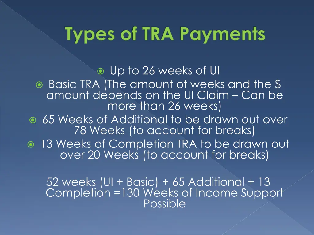 types of tra payments