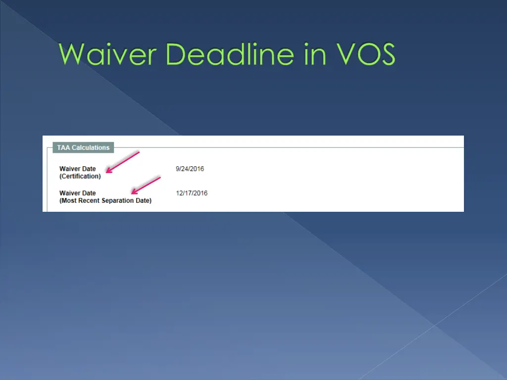 waiver deadline in vos 1