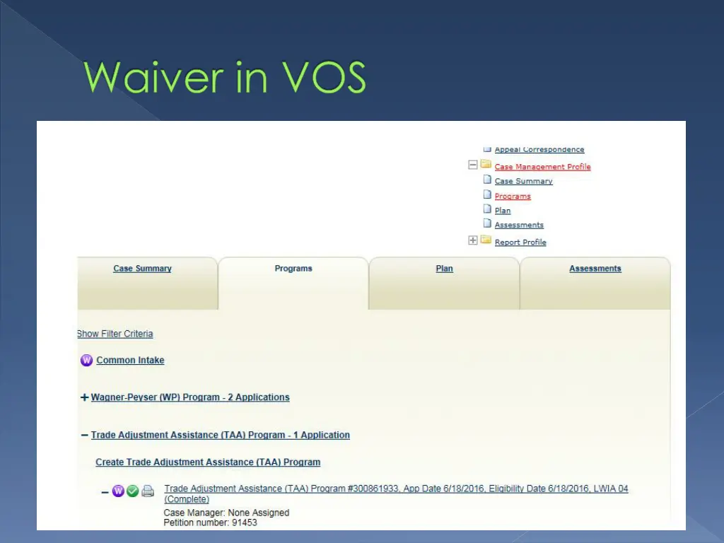 waiver in vos