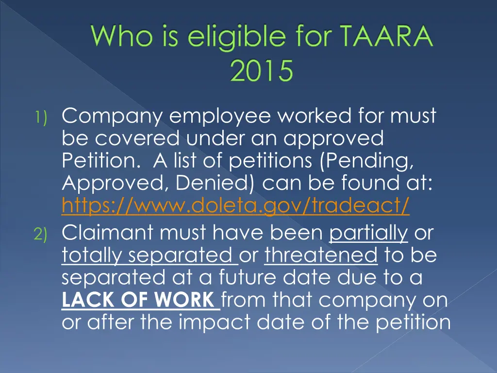 who is eligible for taara 2015