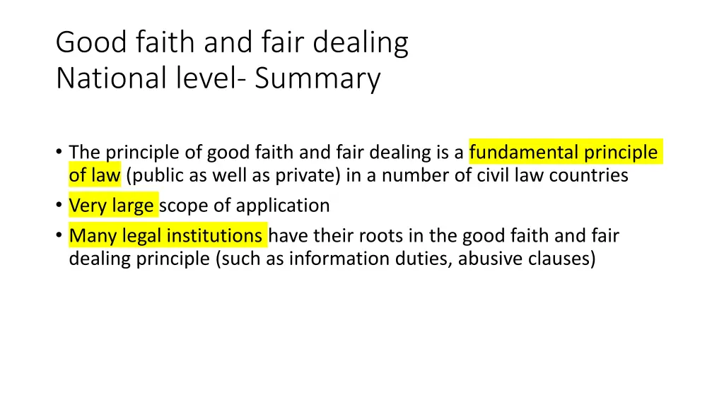 good faith and fair dealing national level summary