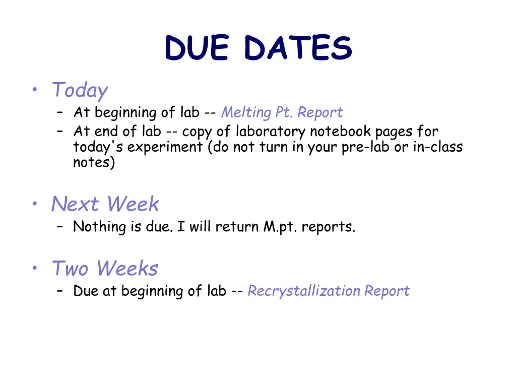 due dates