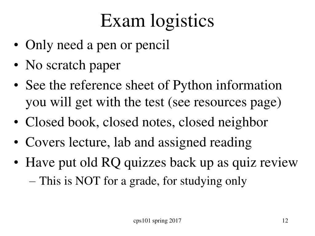 exam logistics