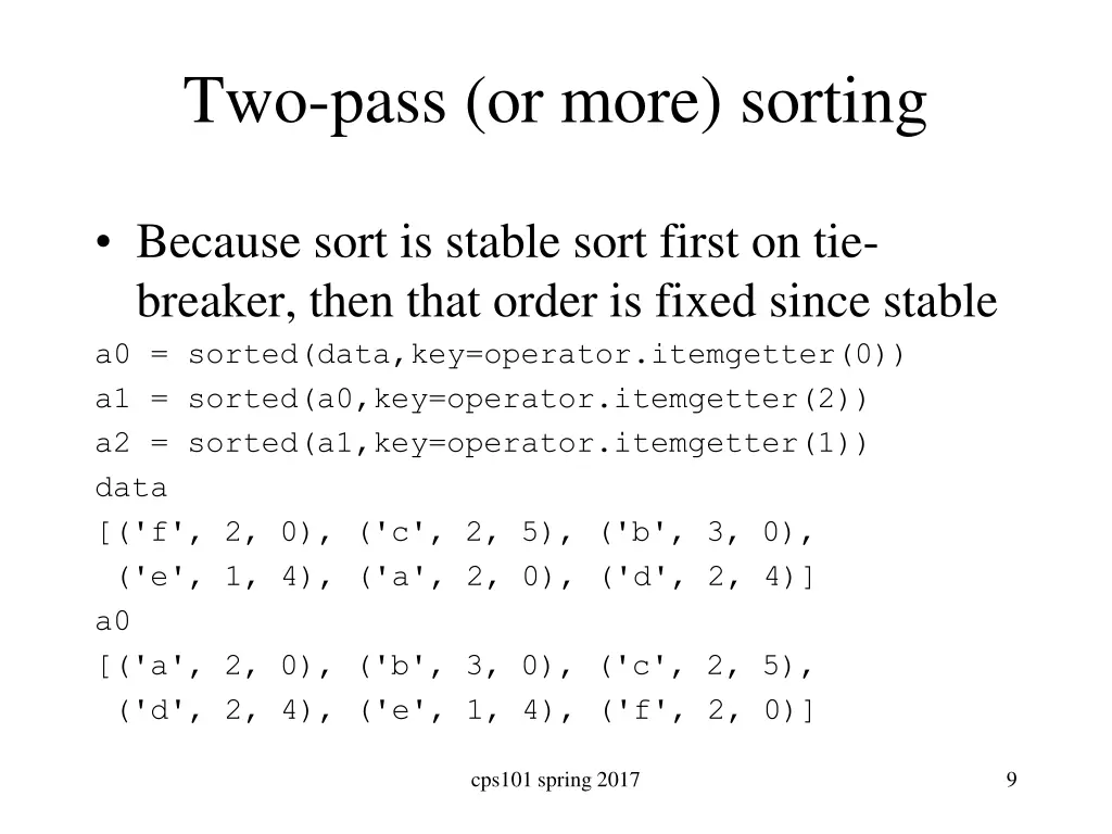 two pass or more sorting