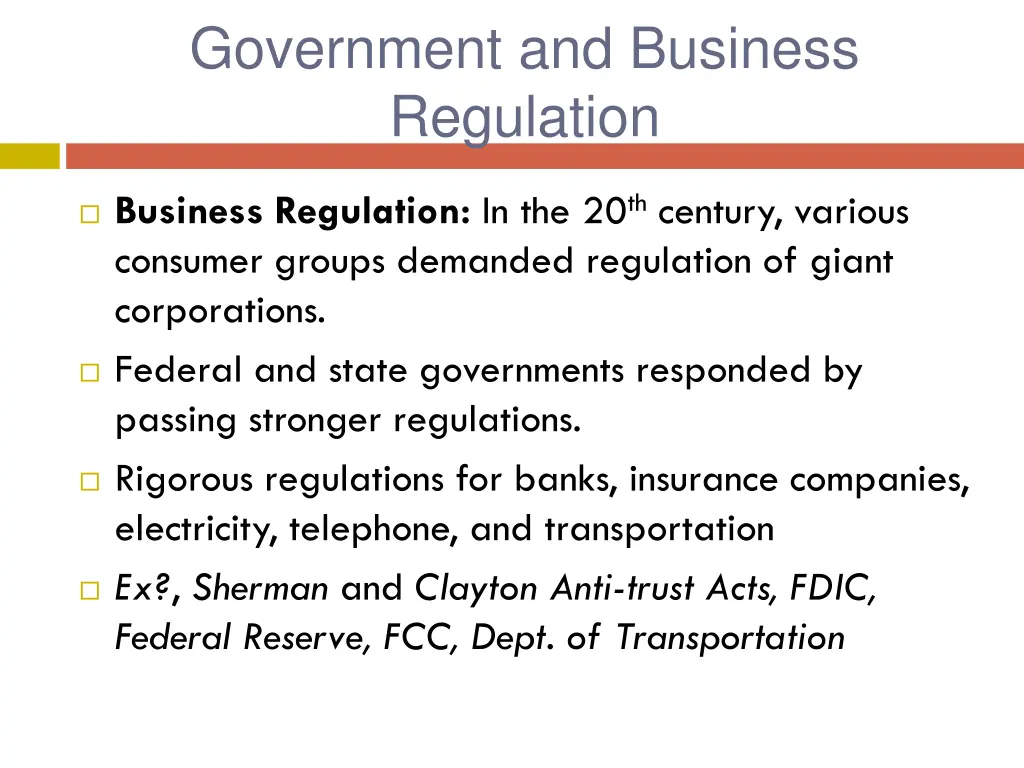 government and business regulation
