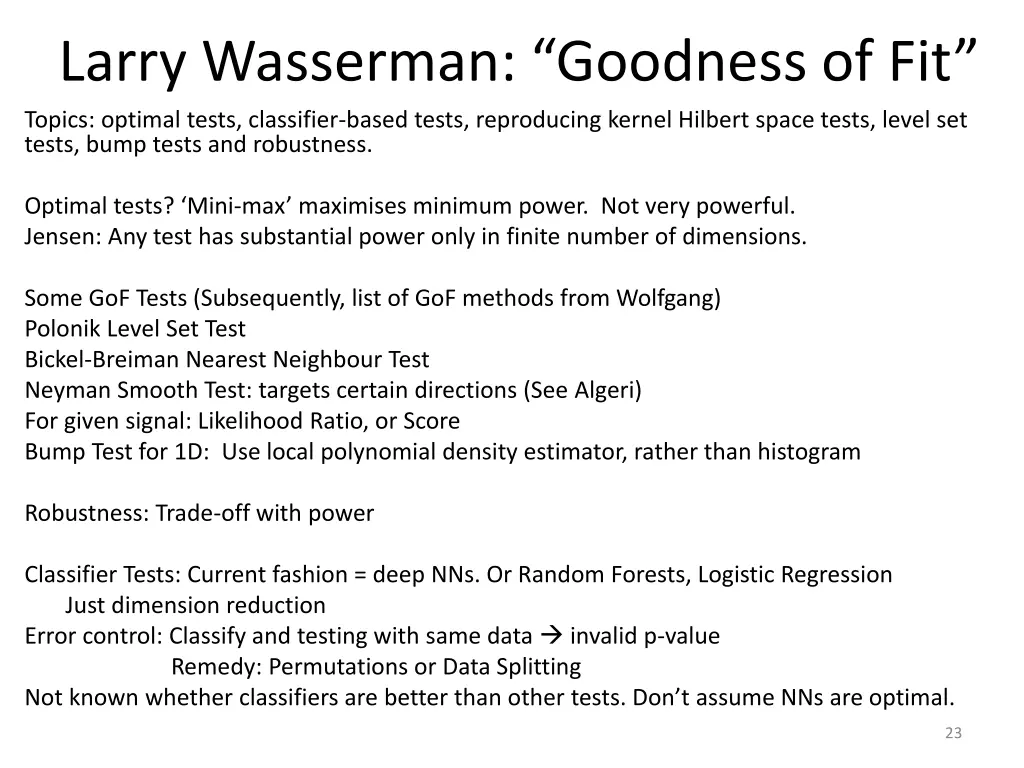 larry wasserman goodness of fit topics optimal