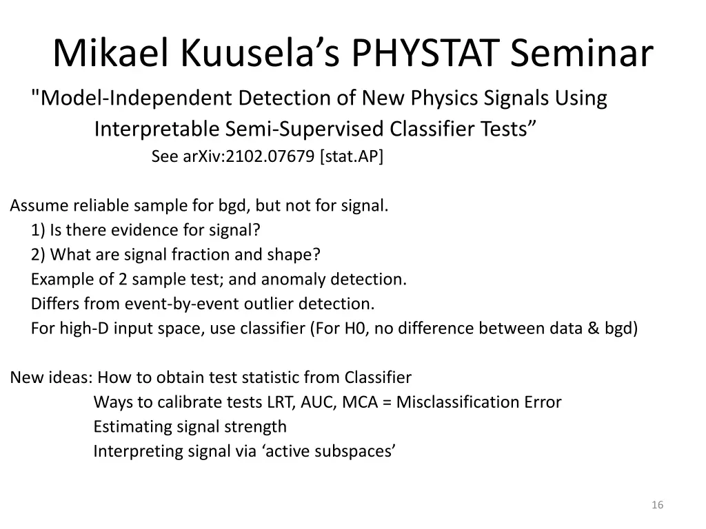 mikael kuusela s phystat seminar model