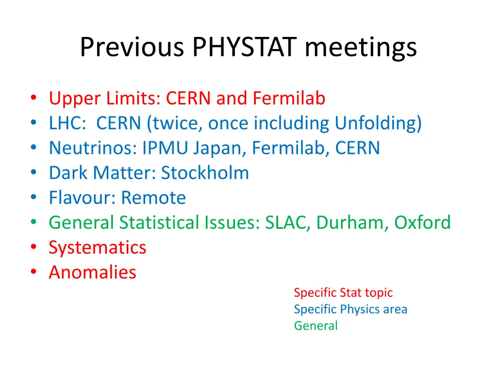 previous phystat meetings