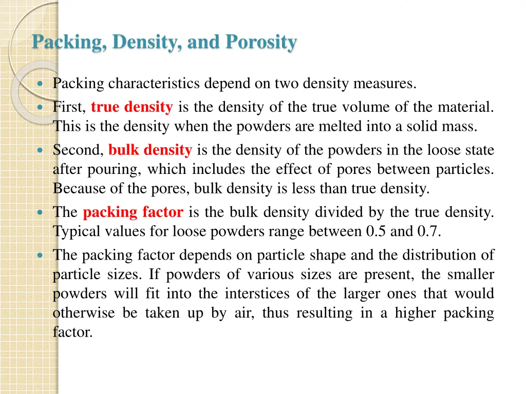packing density and porosity