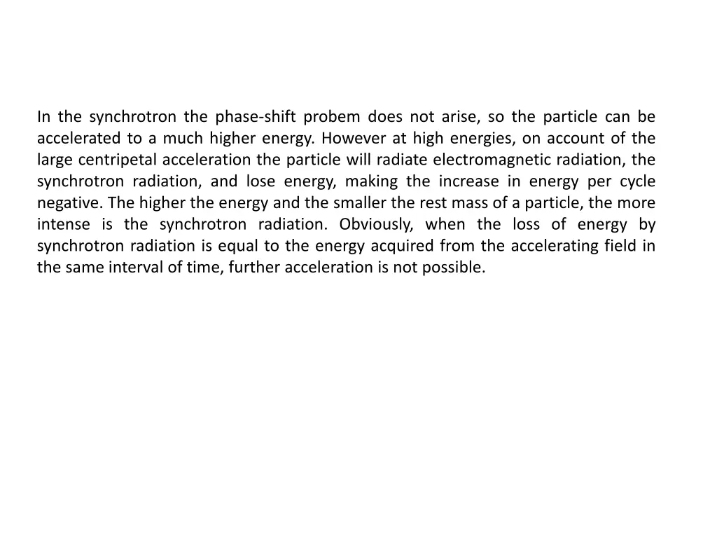 in the synchrotron the phase shift probem does