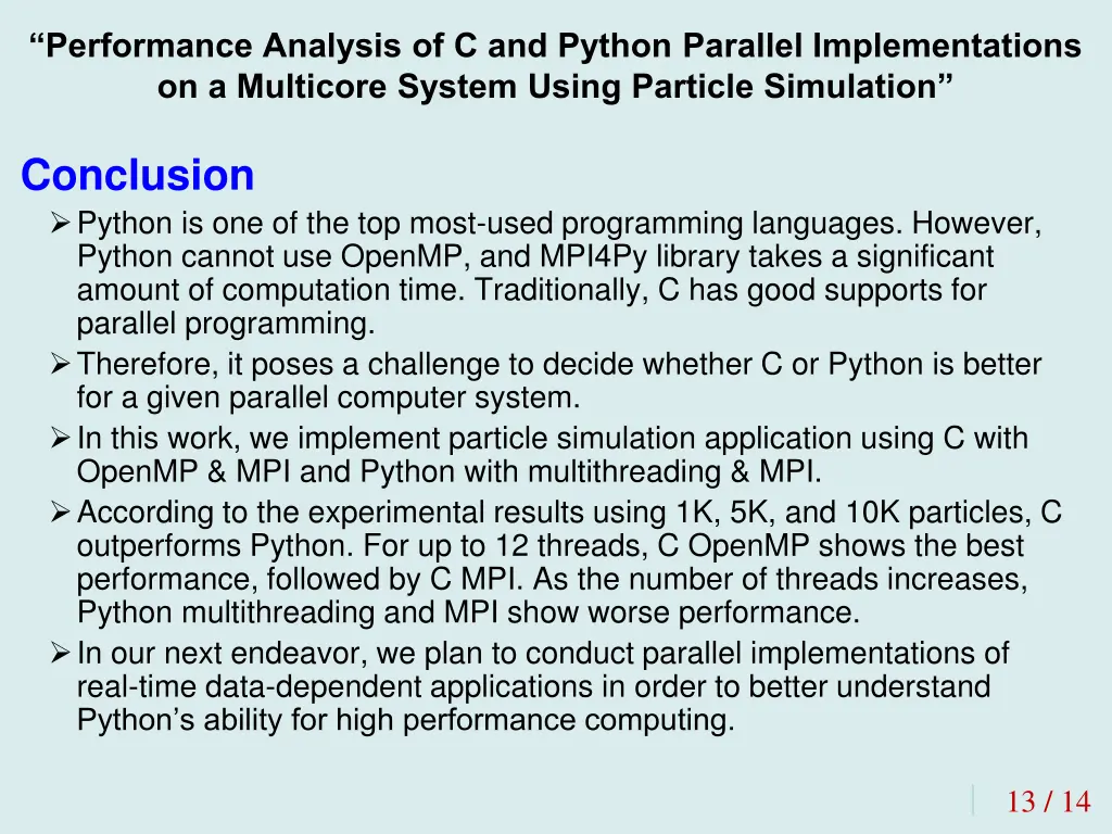 performance analysis of c and python parallel 11