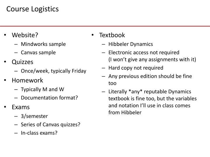 course logistics