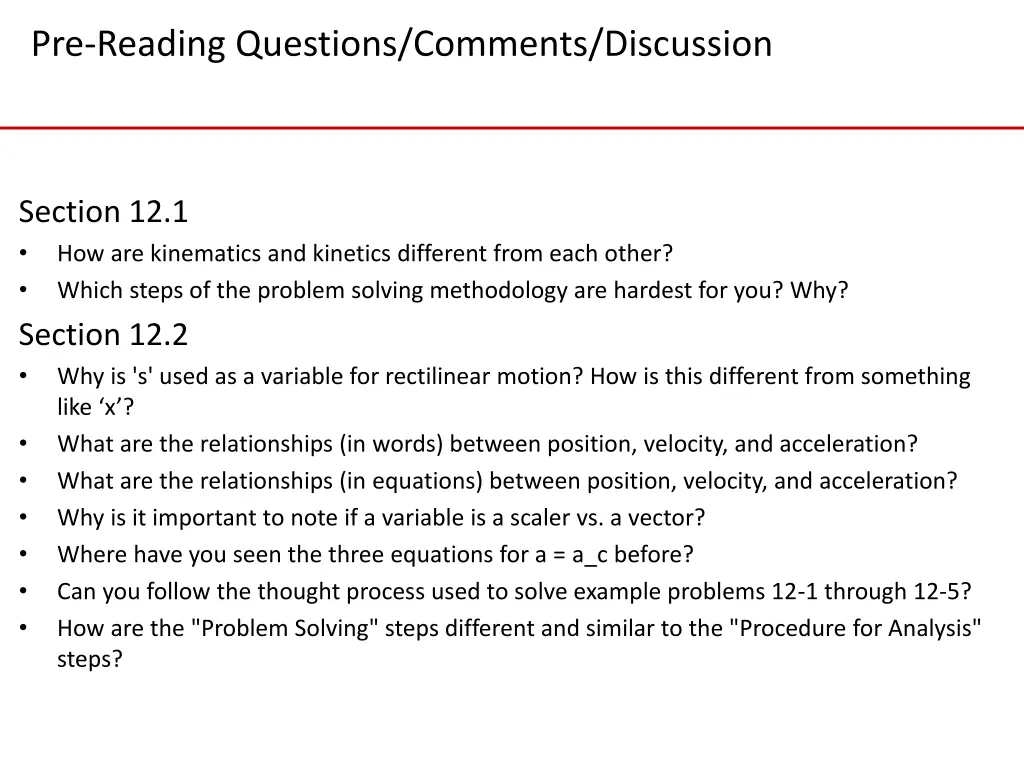 pre reading questions comments discussion
