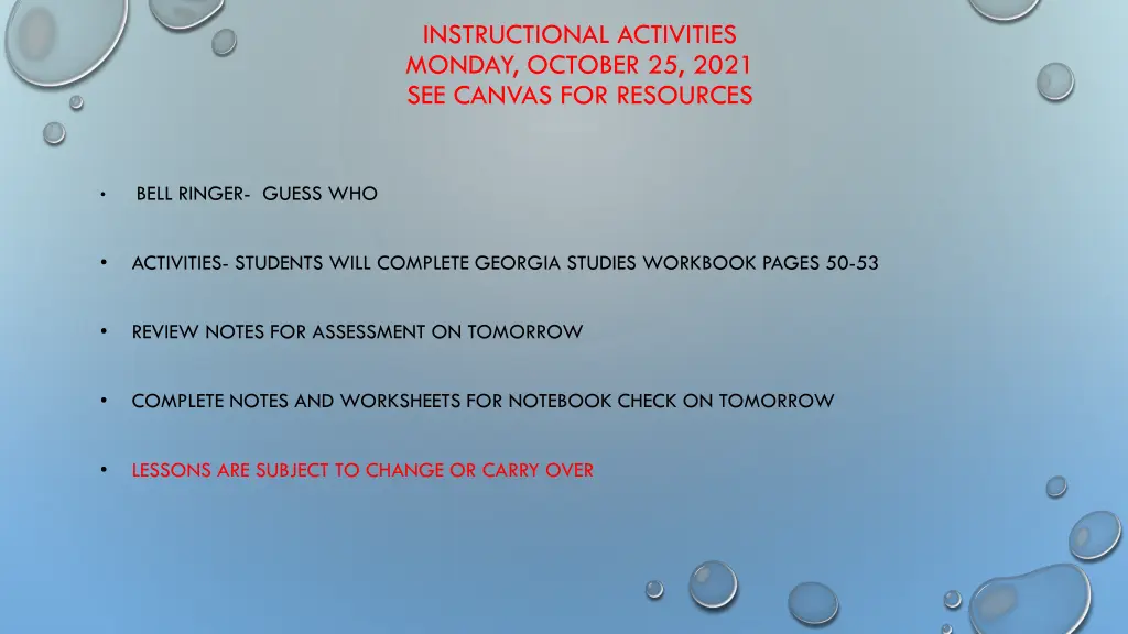 instructional activities monday october 25 2021