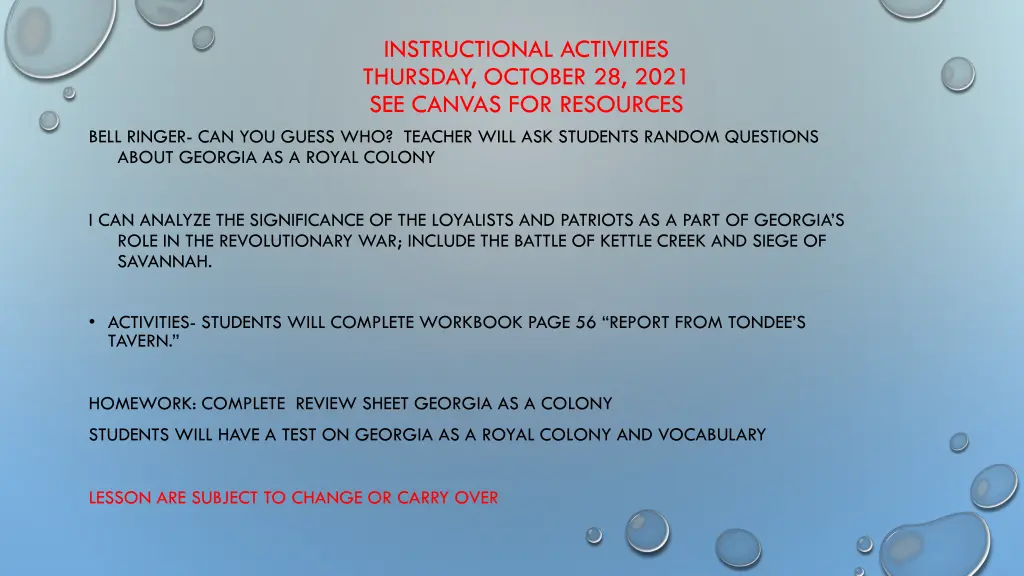 instructional activities thursday october 28 2021