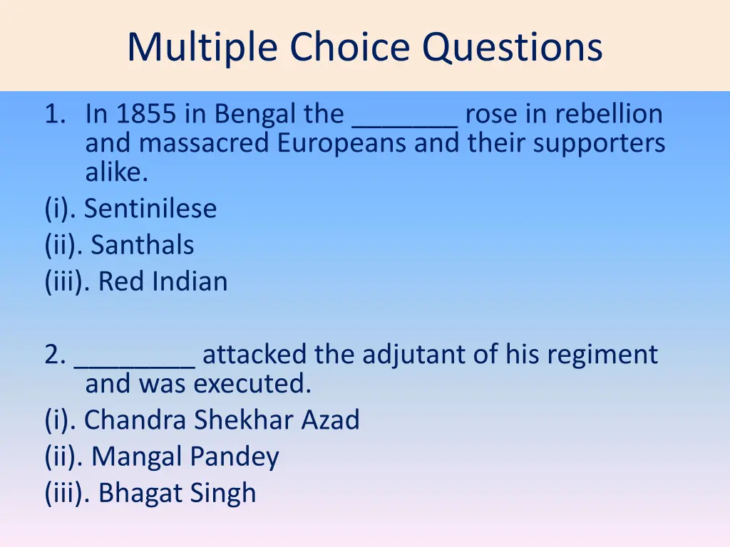 multiple choice questions