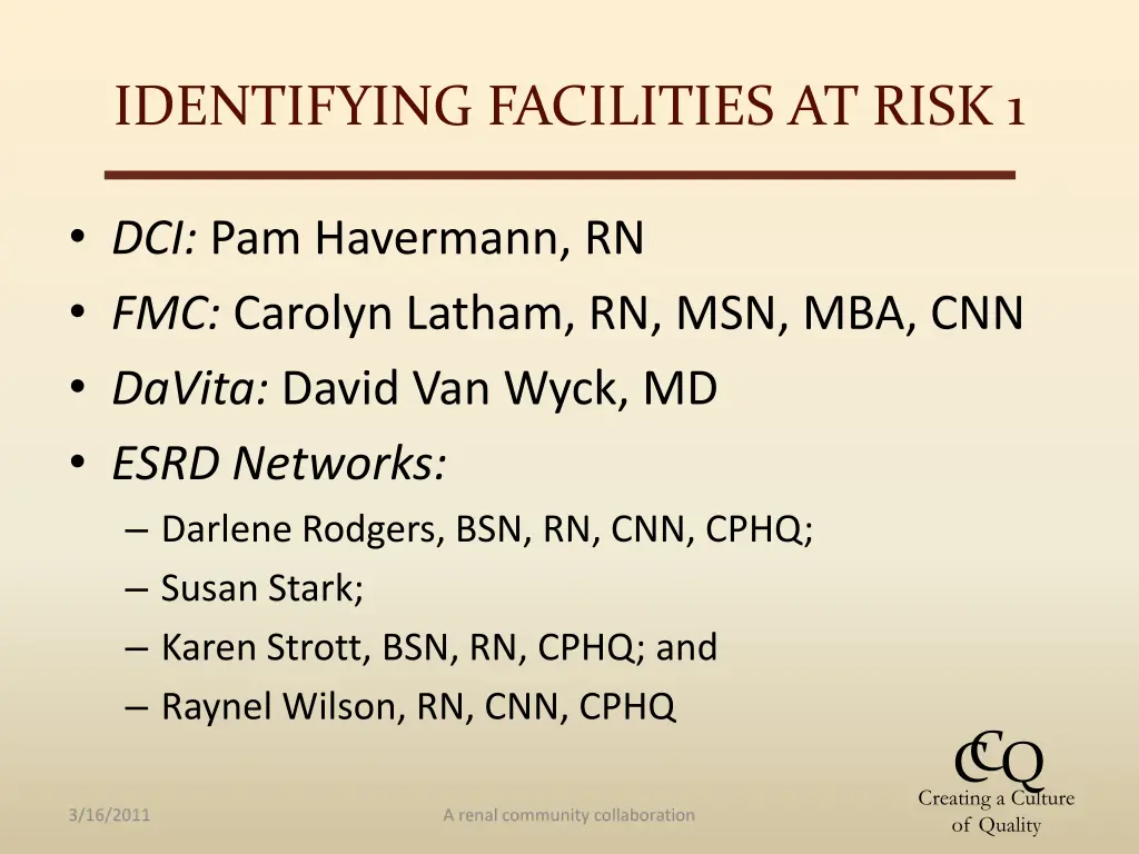 identifying facilities at risk 1 1