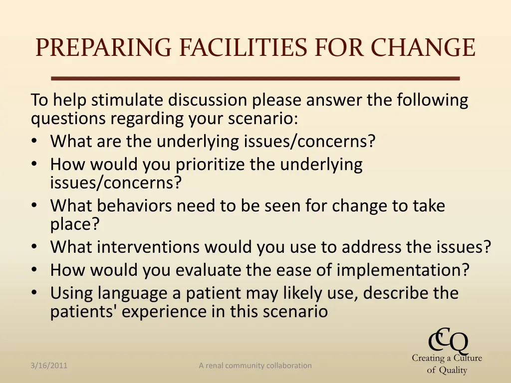 preparing facilities for change 1