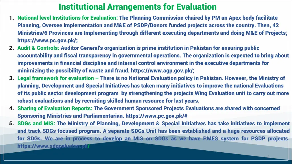 institutional arrangements for evaluation