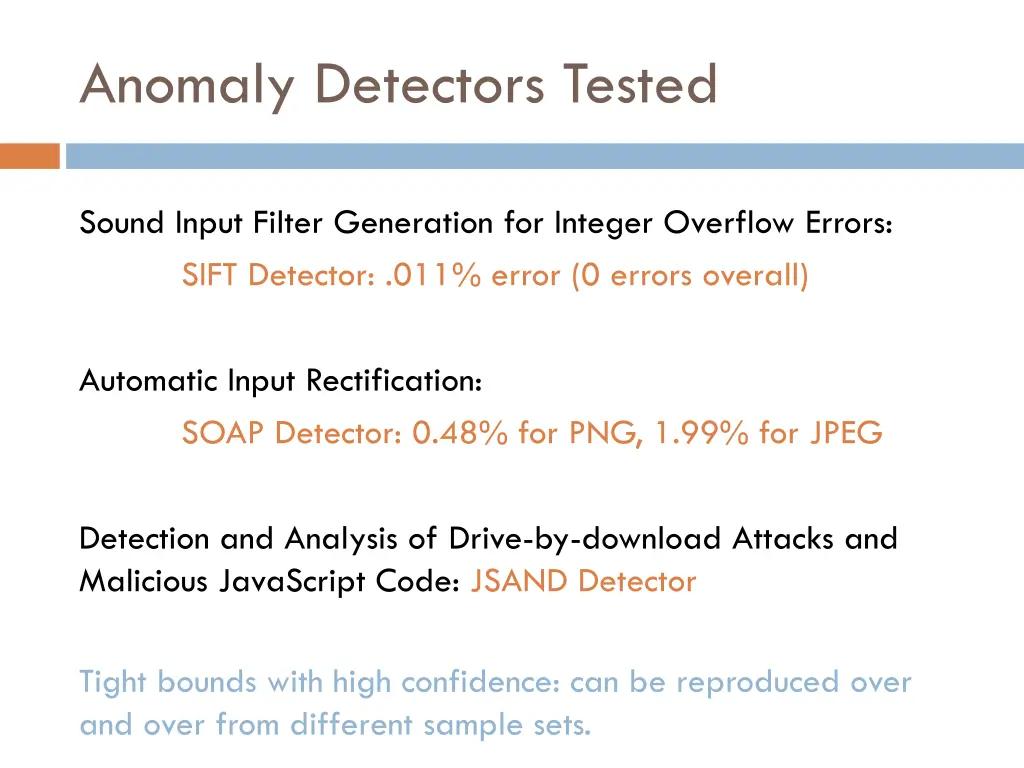 anomaly detectors tested